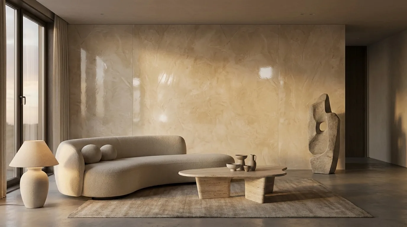 Warm Minimalist Lounge - Venetian Plaster Finish